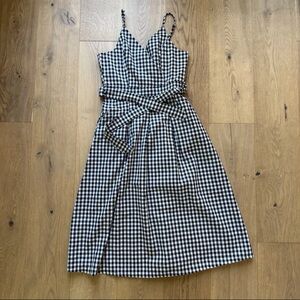 OAO ORO Black & White Gingham Wrap Dress Size 6 Belted Empire Midi Structured